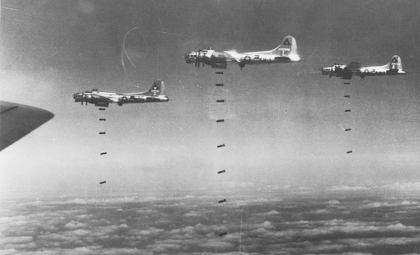 3 B-17s on Bomb Run - probably 1 August 1944
